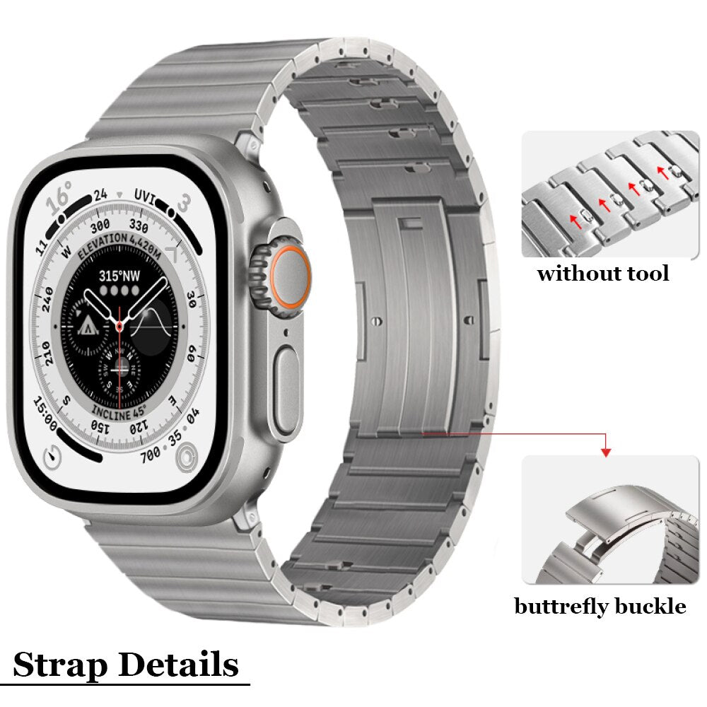 Luxury Men Titanium Link Bracelet For Apple Watch 8 7 44mm 45mm Ultra 49mm Strap For IWatch Series 6 5 4 3 SE 38 40 41 42MM