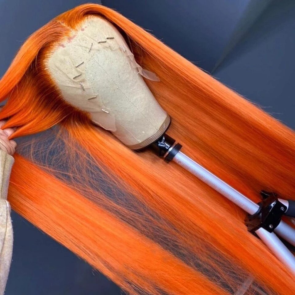 28 30 32 Inch Orange Ginger Lace Front Wig Human Hair 13x4 Straight Lace Front Wig Pre Plucked Transparent 4x4 Lace Closure Wig