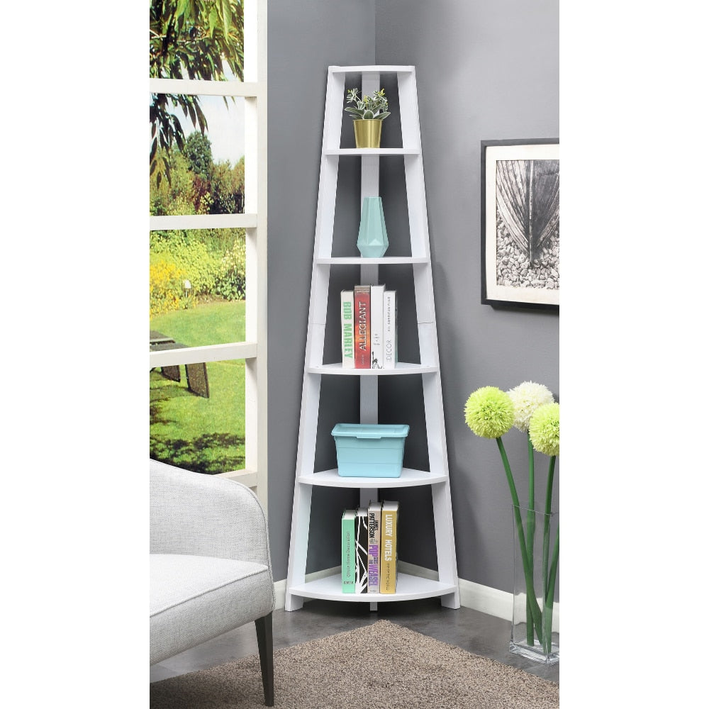 5 Tier Corner Bookcase, Black Storage Holders Racks