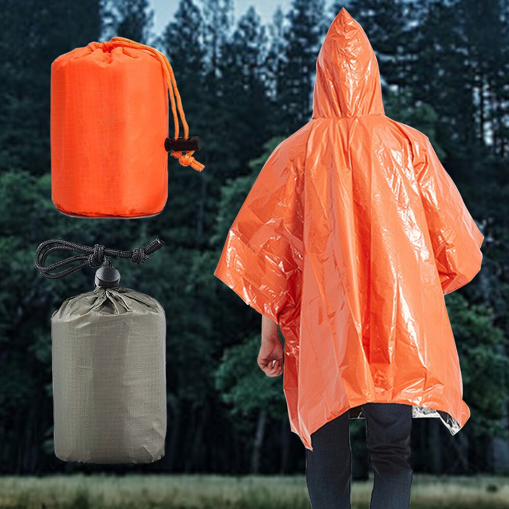 Emergency Thermal Blanket Raincoat Portable Outdoor Survival Rain Poncho Camping Travel Foldable Safety First Aid Kit for Hiking