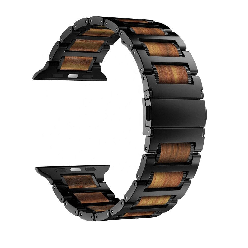 Luxury Wooden Metal Stap For Apple Watch Band Series 38mm 40mm 44mm 42mm 41mm 45mm Wood Steel Bracelet For iWatch 7 6 5 4 3 2 SE