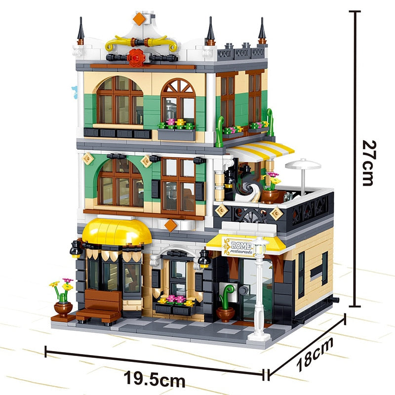 GULOGULO City Street View Building Blocks CAFE Shop Garden Hotel Restaurant Store Architecture Bricks Model Toy Gift For Kid