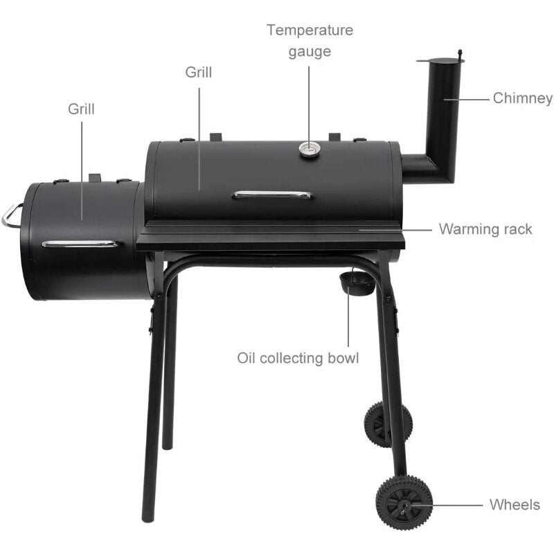 AEDILYS 27 inch Charcoal Barrel Grill with Offset Smoker portable grill  camping grill