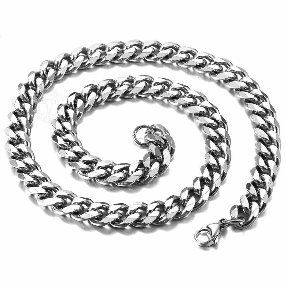 3/5/7/9/11mm Men's Silver Color Necklace Stainless Steel Cuban Link Chain for Mens Womens Basic Black Gold Tone Chokers KNM07