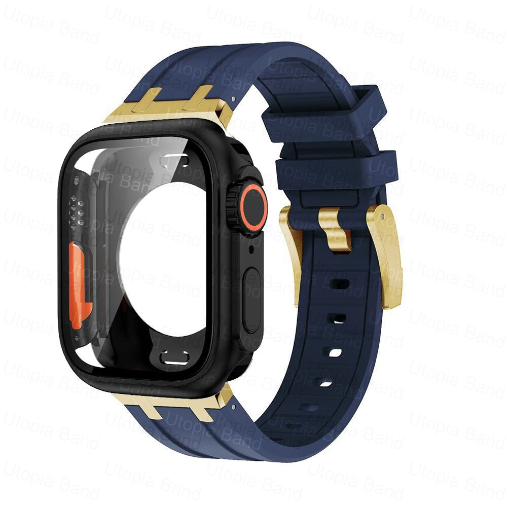 360 Full Protector Change To Ultra Case for Apple Watch 45mm 44mm 8 7 6 SE 5 4 1:1 Appearance Protective Film Rubber Bracelet