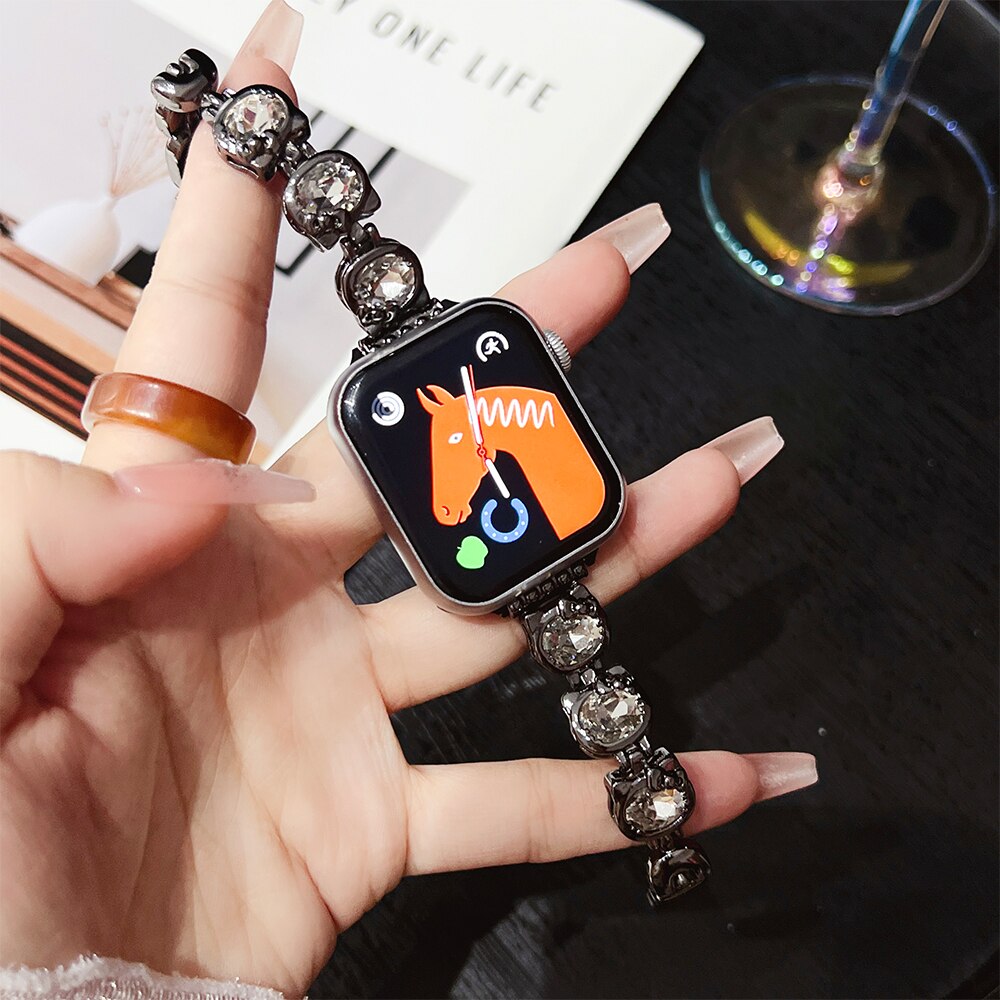 Kitty Cat Metal Strap for Apple Watch Band 40mm 41mm 42mm 44mm 45mm 38 49mm Cute Women Bracelet for Iwatch 8 7 6 5 4 Se 3 Ultra