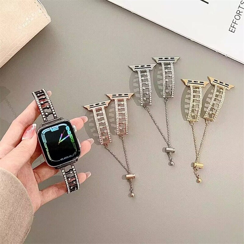 Diamond Stainless Steel Band for Apple Watch 41mm 45mm 49mm 40 44mm 38 Women Strap for Iwhtch Ultra 49 8 7 6 5 4 Se 3 2 Bracelet