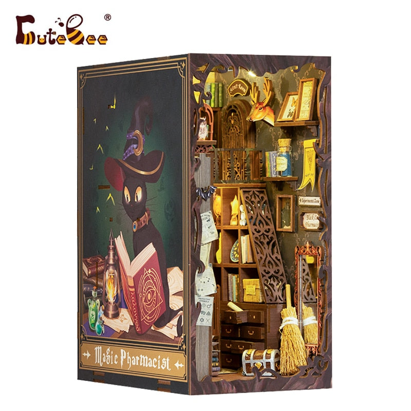 CUTEBEE Book Nook DIY Gifts Toy Miniature House Dollhouse Booknook Touch Light Model Building for Decoration Eternal Bookstore