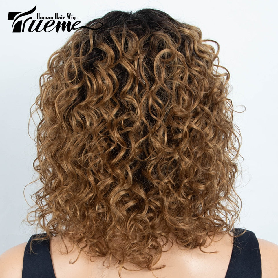 Trueme Curly Lace Front Human Hair Wigs Short Bob Brown Lace Front Wig For Women Colored Brazilian Water Wave Lace Human Wig