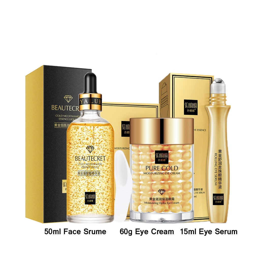 24K Gold Skin Care Sets Nicotinamide Face Serum Collagen Whitening Cream Facial Care Kit Face Mask Korean Face Skincare Product