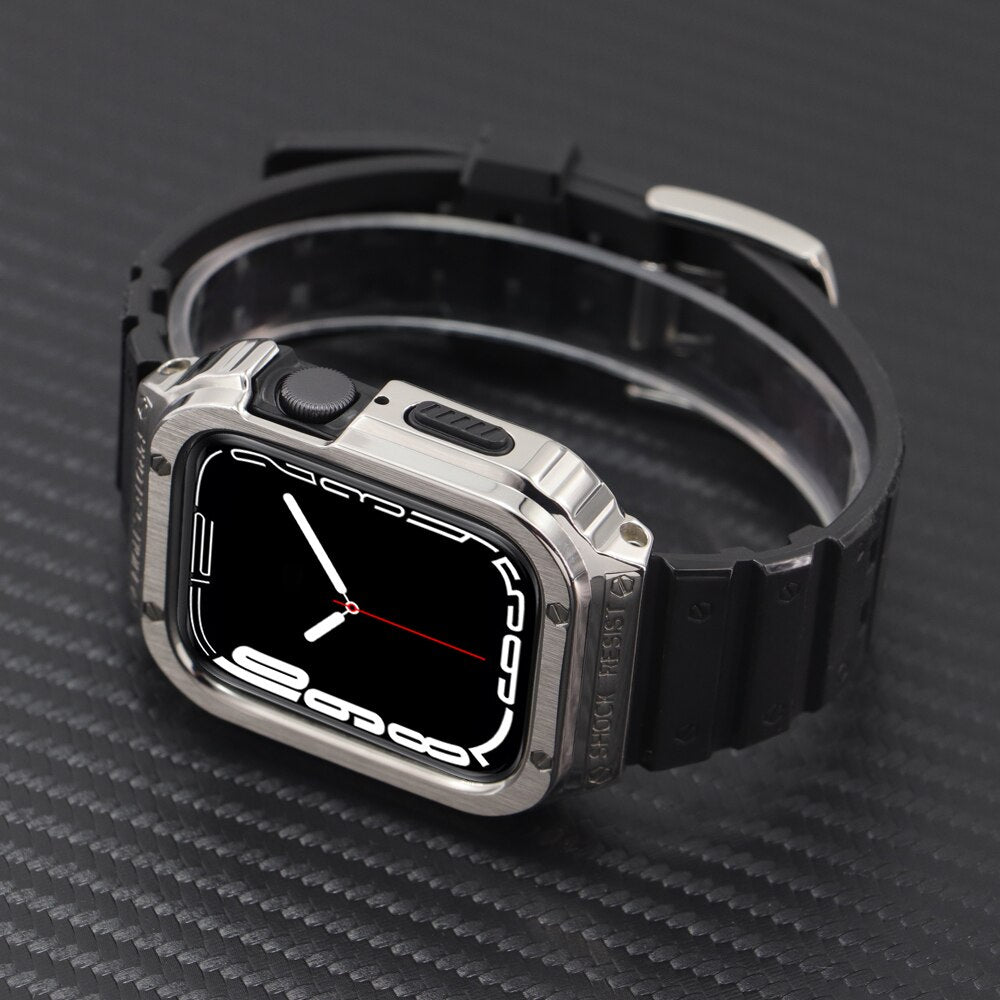 Stainless Steel Modification Kit for Apple Watch 8 Ultra 7 6 SE 5 4 Rubber Band for Iwatch Series 40 41 44 45 49mm Luxury Case