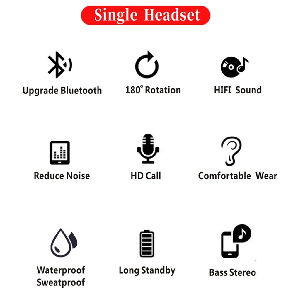 Original Lenovo HX106 Wireless Bluetooth Headset IPX5 Ear Hook Bluetooth 5.0 Earbud With Microphone 20 Hours For Driving Meeting