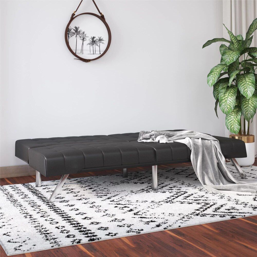 Living Room Sofas，Faux Leather Tufted Futon Sofa