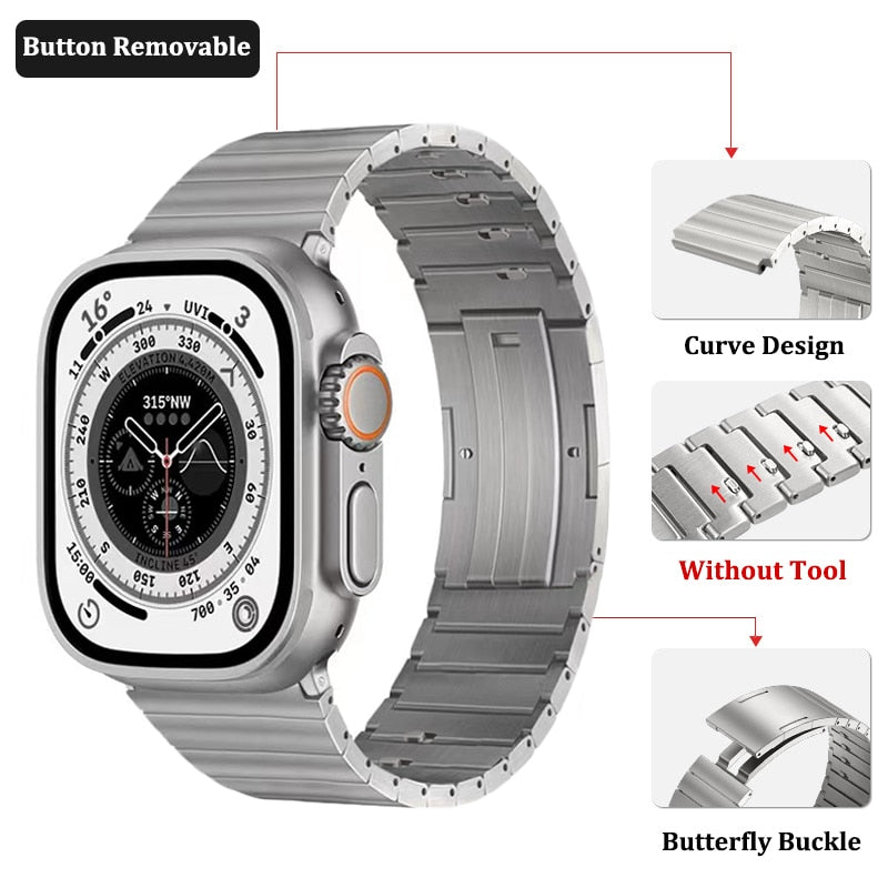 Titanium Alloy Luxury Band for Apple Watch 8 7 41 45mm Ultra 49mm Strap Link Bracelet for iWatch Series 6 5 4 3 SE 38 40 42 44MM