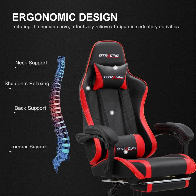 GTRACING Leather Ergonomics Gaming Chair Adjustable Height Reclining Office Chair