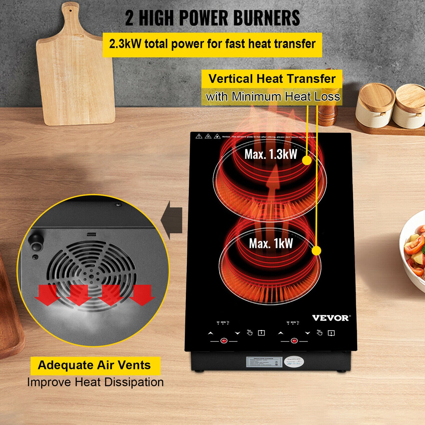 VEVOR 2/4/5 Burners Electric Induction Cooktop Stove Hob Built-in Burner Cooker Sensor Touch Control Magnetic Cooker Hot Plate