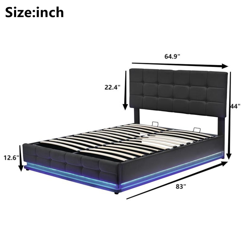 Queen Size Floating Bed Frame with LED Lights and USB Charging,Modern Upholstered Platform LED Bed Frame,Black