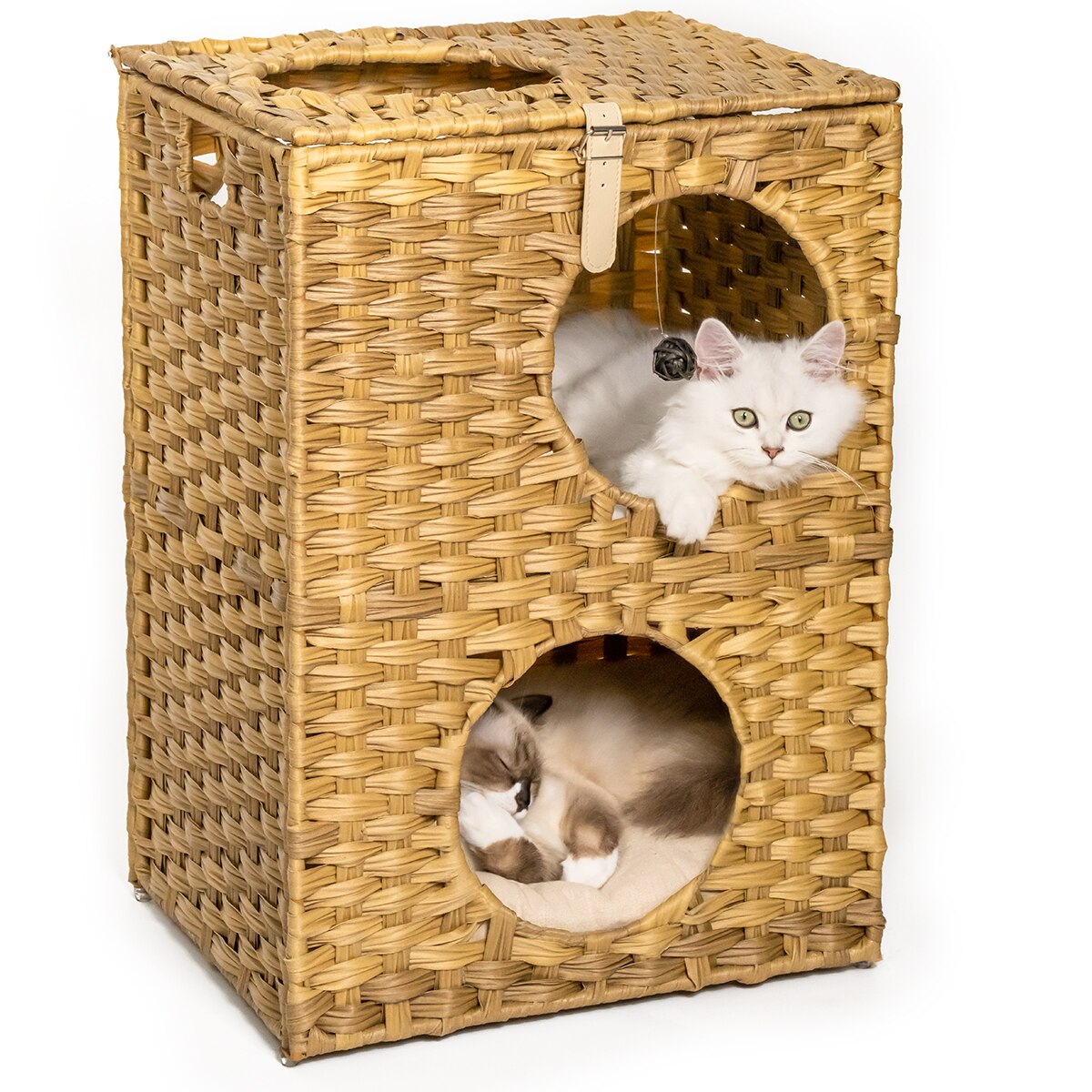 MewooFun Cat House Wicker Cat Bed for Indoor Woven Rattan Condos Outdoor Sturdy Large Cat Furniture Cages with Cushion US Stock