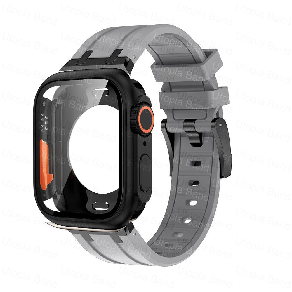 360 Full Protector Change To Ultra Case for Apple Watch 45mm 44mm 8 7 6 SE 5 4 1:1 Appearance Protective Film Rubber Bracelet