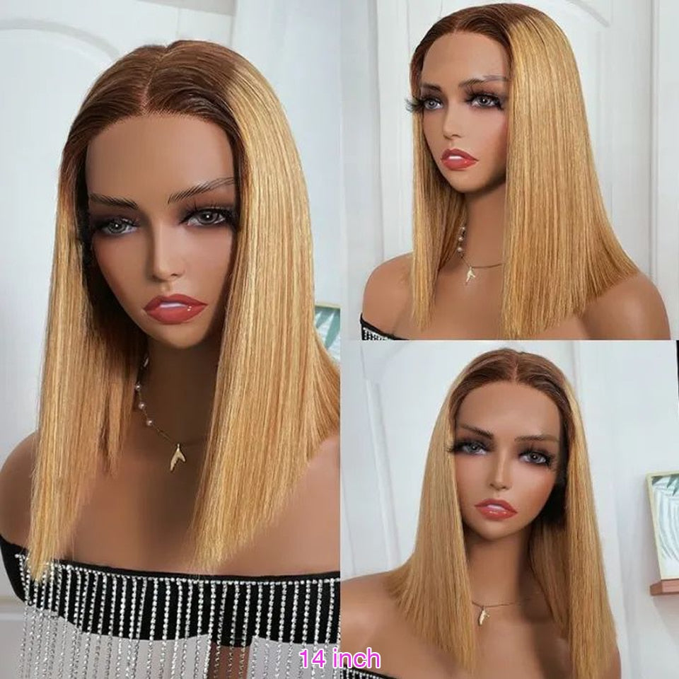 Highlight Straight Bob Wig 13X6X1 Lace Front Wigs For Women Ombre Blond Color Wigs Brazilian Remy Hair Short Bob Human Hair Wigs