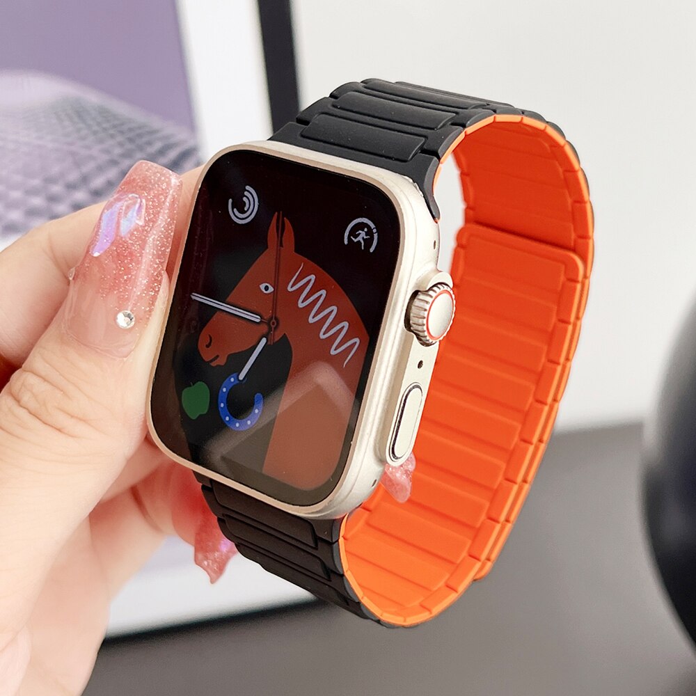 Magnetic Strap for Apple Watch Ultra 49mm Band 45mm 44 42mm 38 40 41mm Silicone Loop Bracelet for IWatch Series 8 7 6 5 4 Se 3 2