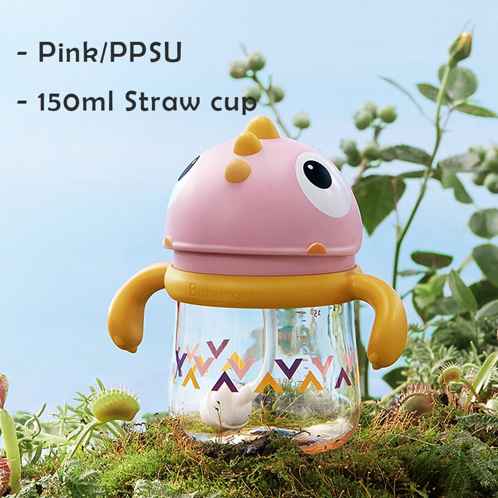 Bc Babycare 80/150/220/300ml Baby Straw Cups Kids Gravity Ball 360° Drinking Water Bottles Leak-proof Dinosaur Shape Handle Cup