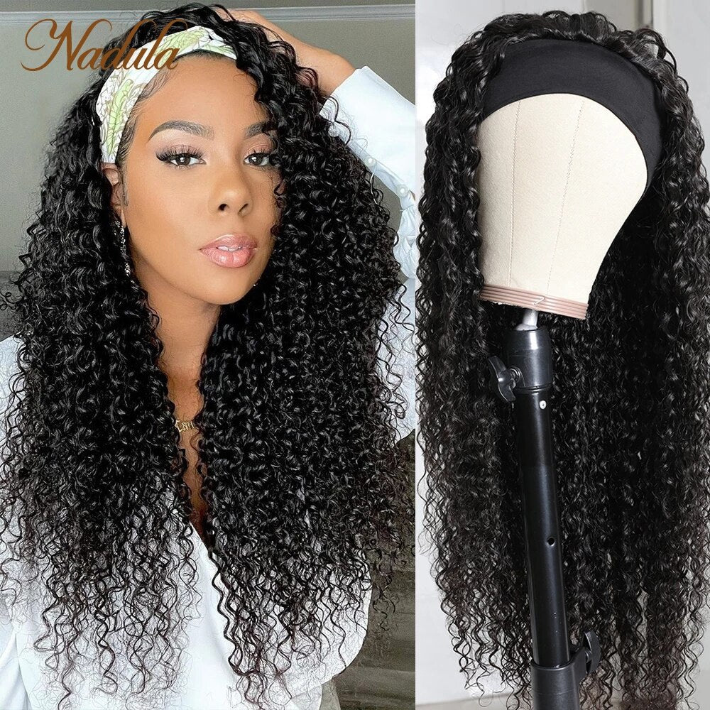 Nadula Curly Headband Wig Human Hair 8-26 Curly Hair Headband Wig Brazilian Virgin Human Hair Wigs With Headband Natural Looking