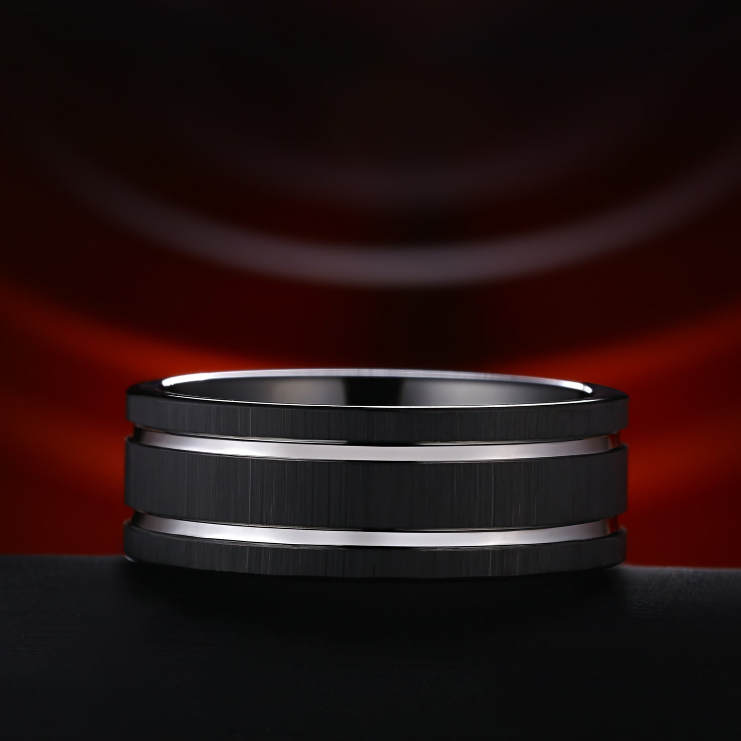 Newshe Black Wedding Bands for Men Tungsten Carbide Rings Silver Color Grooved Line Matte Brushed Size 8-13 TRX075