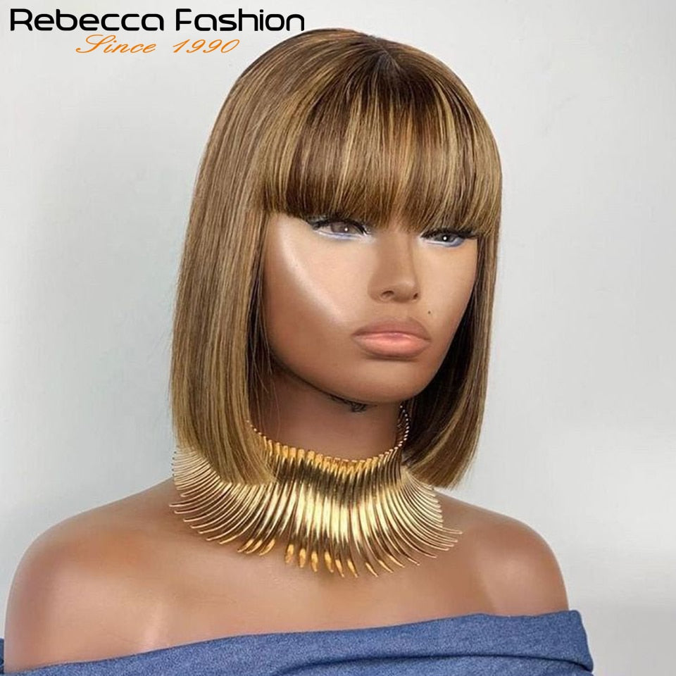 180D Orange/Ginger Colored Blonde Straight Human Hair Bob Wigs With Bangs Remy Full Machine Made for Women P4/30 613 99J T1B/27