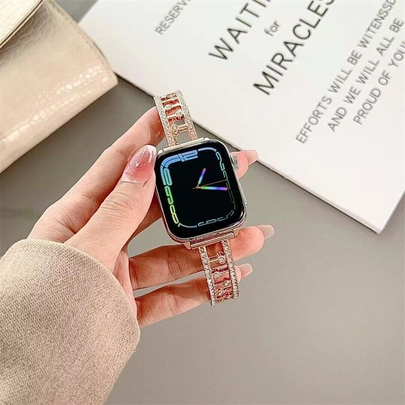 Diamond Stainless Steel Band for Apple Watch 41mm 45mm 49mm 40 44mm 38 Women Strap for Iwhtch Ultra 49 8 7 6 5 4 Se 3 2 Bracelet