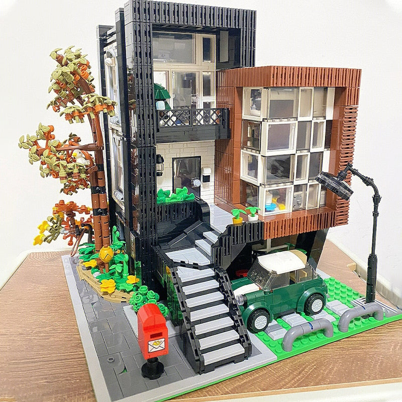 City Street View Modern Korean Villa Corner House Model 10205 Expert Modular Building Block Brick Korea Architecture Toys Set