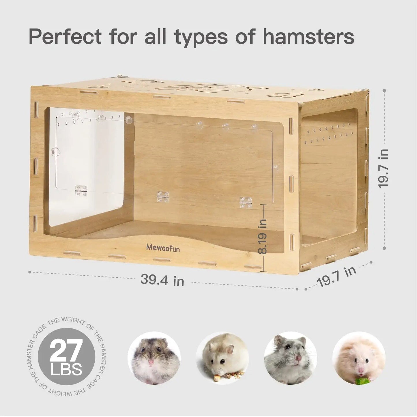 MEWOOFUN Large Hamster Cage Wooden Hamster Cage for Golden Hamster Small Pet Animal Size39.4"L * 19.7" W* 19.7”H US Dropshipping