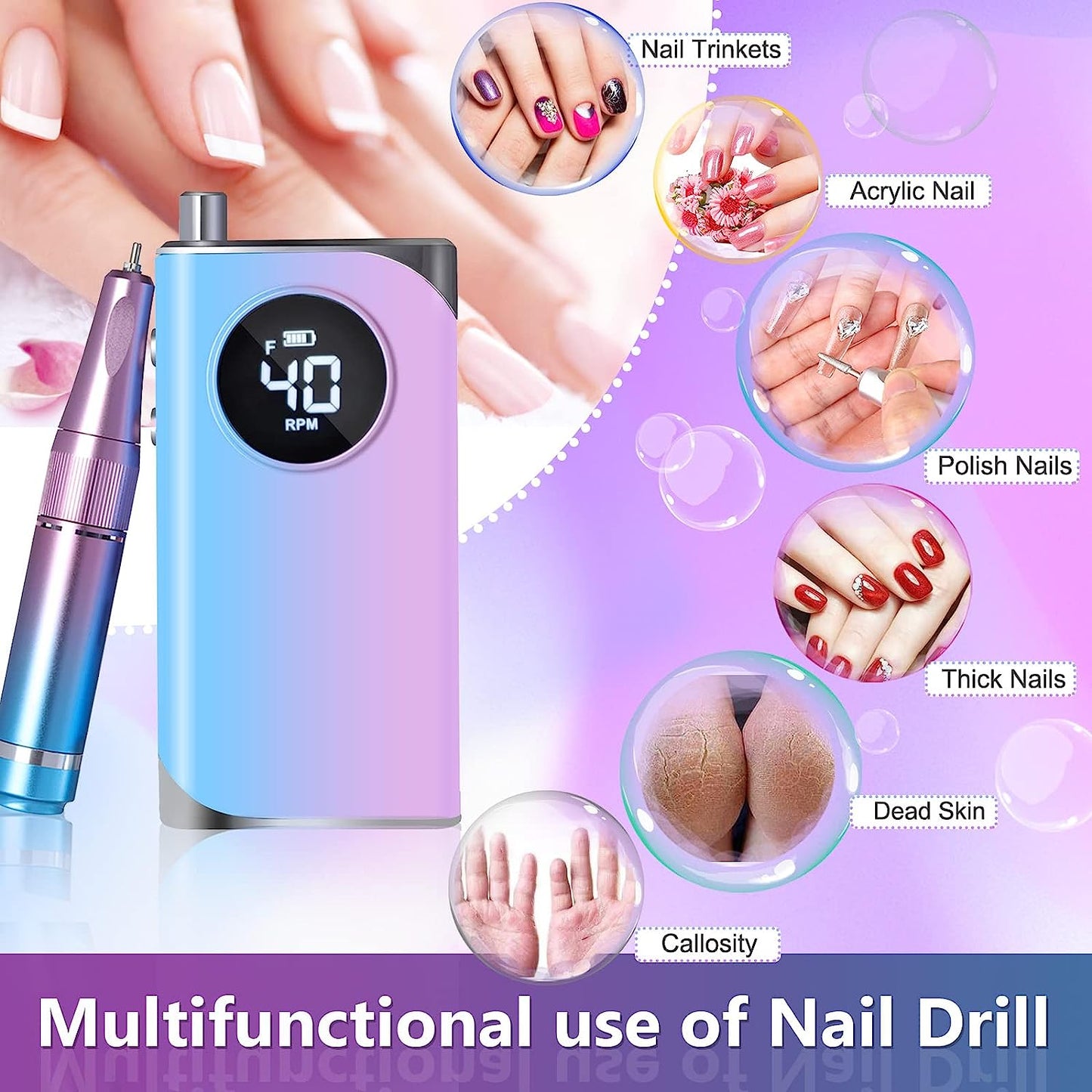 40000/35000RPM Portable Electric Nail Drill Machine With LCD Display Nails Sander For Acrylic Gel Polish Rechargeable Nail Tool