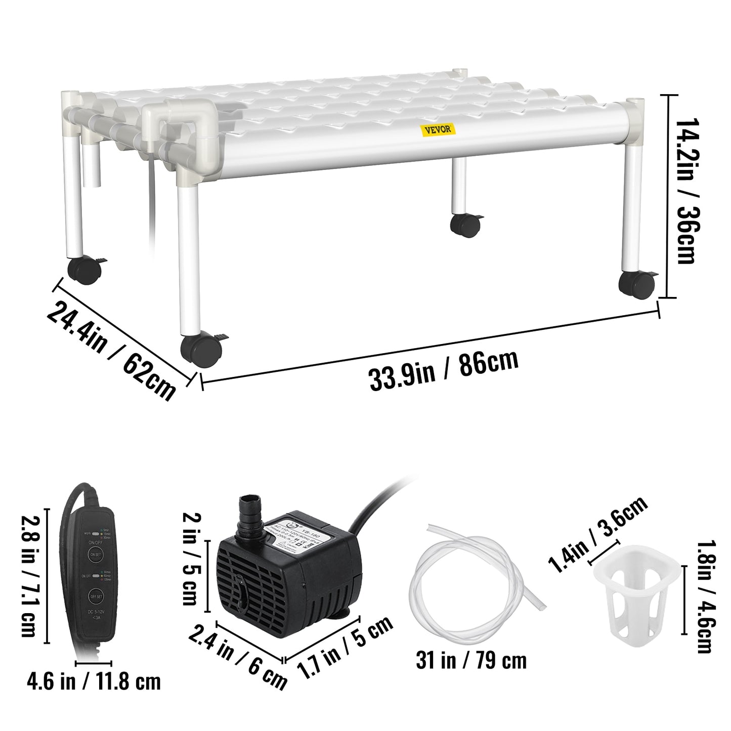 VEVOR Hydroponic Grow Kit Hydroponics System 36/54/72/90/108 Sites 1/2/3/4 Layers 4/6/8/10/12 Pipes Vegetables Lawn &amp; Garden