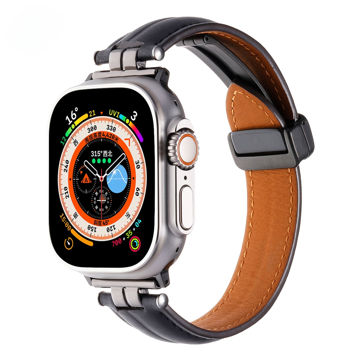 Magnetic Leather Bracelet for Apple Watch Ultra 49mm Band 42 44MM 38 40mm Luxury Metal Strap for iWatch 8 7 41mm 45mm 6 SE 5 4 3