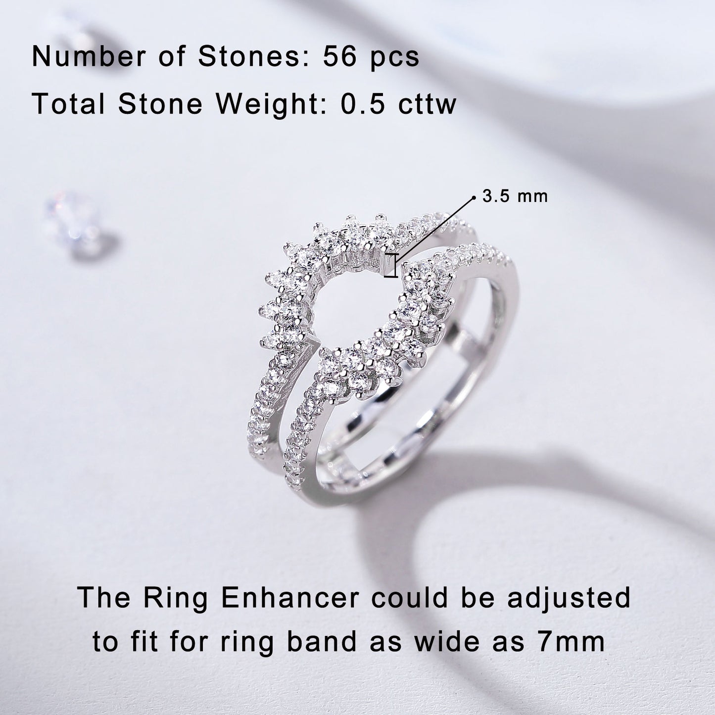 Newshe 925 Sterling Silver Dainty Sunflower Ring Enhancer for Women Engagement Rings AAAAA Cubic Zircon Curved Wedding Band