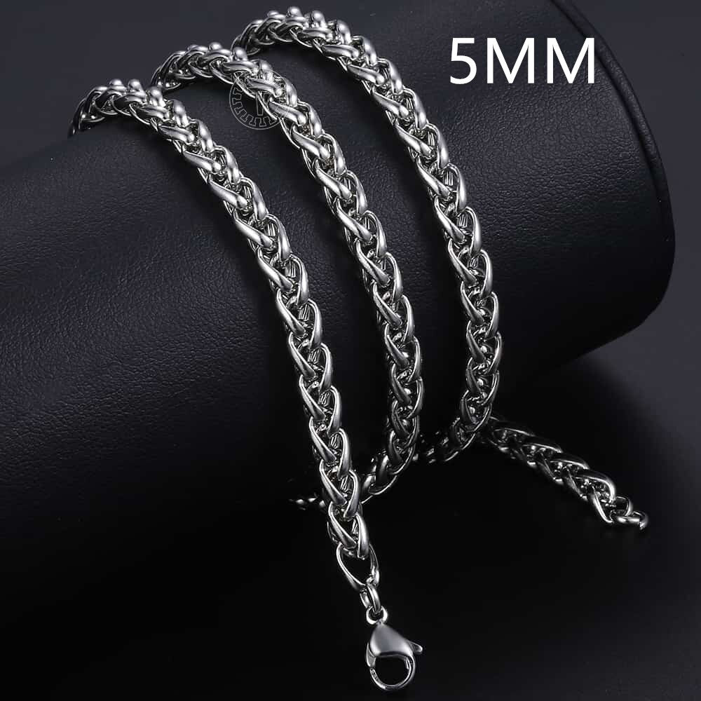 3/4/5/6/8mm Braided Wheat Link Chain For Men Women Stainless Steel Spiga Franco Necklace Hip Hop Jewelry 18-24inch dropshipping