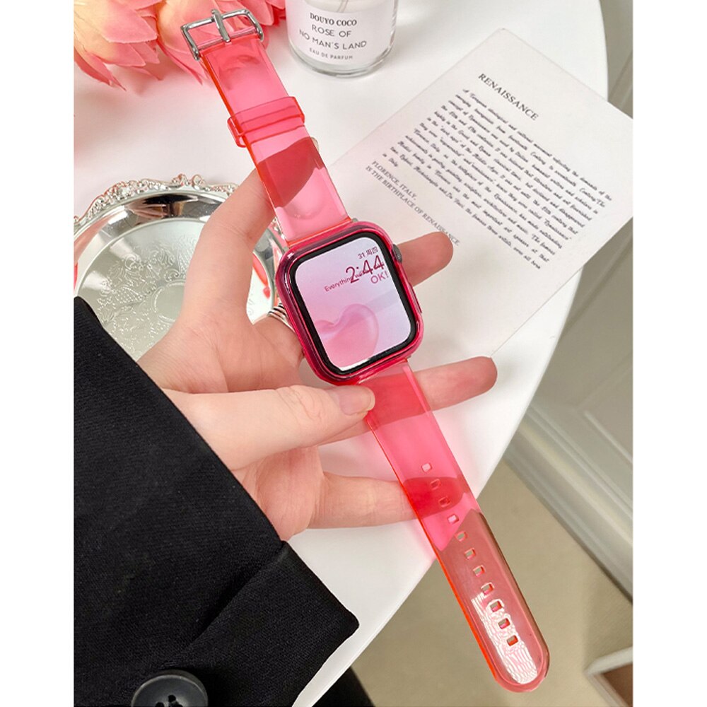 Silicone case strap for Apple Watch 7 38 40mm 44 42MM transparent clear gelly sports watchband for iwatch 6 SE 5 4 3 2 7 41 45MM