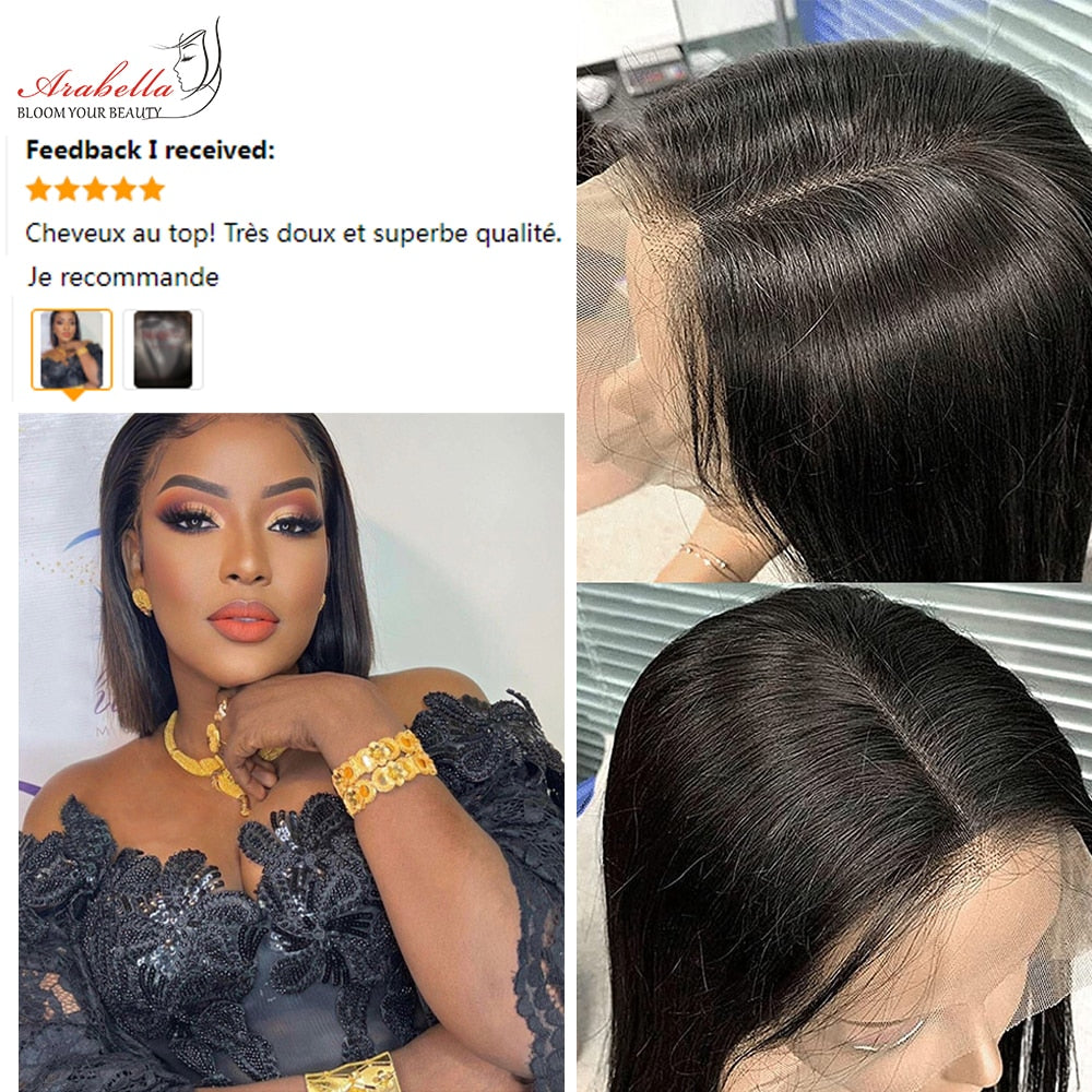 13x6 Lace Frontal Wig 100% Human Hair Wigs Bob Pre Plucked Bleached Knots Arabella Remy Straight Lace Front Bob Wig