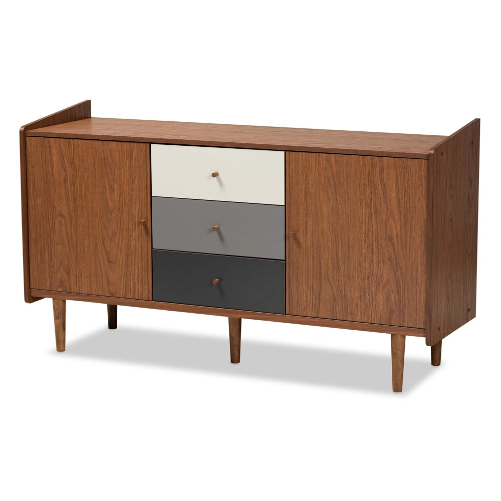 Halden Mid-Century Modern Multicolor Walnut Brown and Grey Gradient Finished Wood 2-Door Dining Room Sideboard Buffet