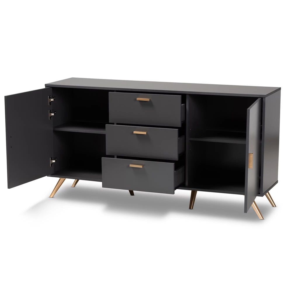 Kelson Modern and Contemporary Dark Grey and Gold Finished Wood 2-Door Sideboard Buffet