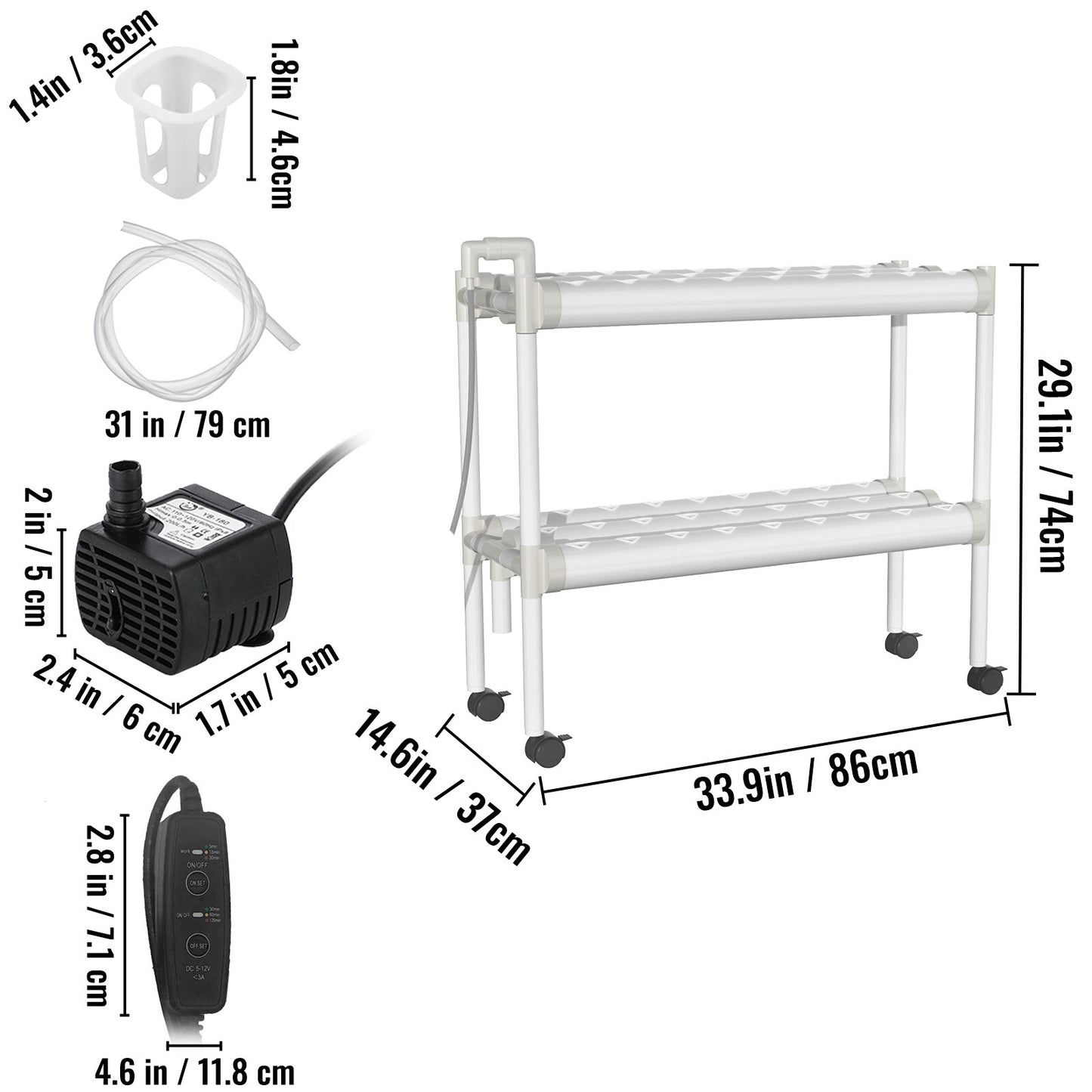 VEVOR Hydroponic Grow Kit Hydroponics System 36/54/72/90/108 Sites 1/2/3/4 Layers 4/6/8/10/12 Pipes Vegetables Lawn &amp; Garden