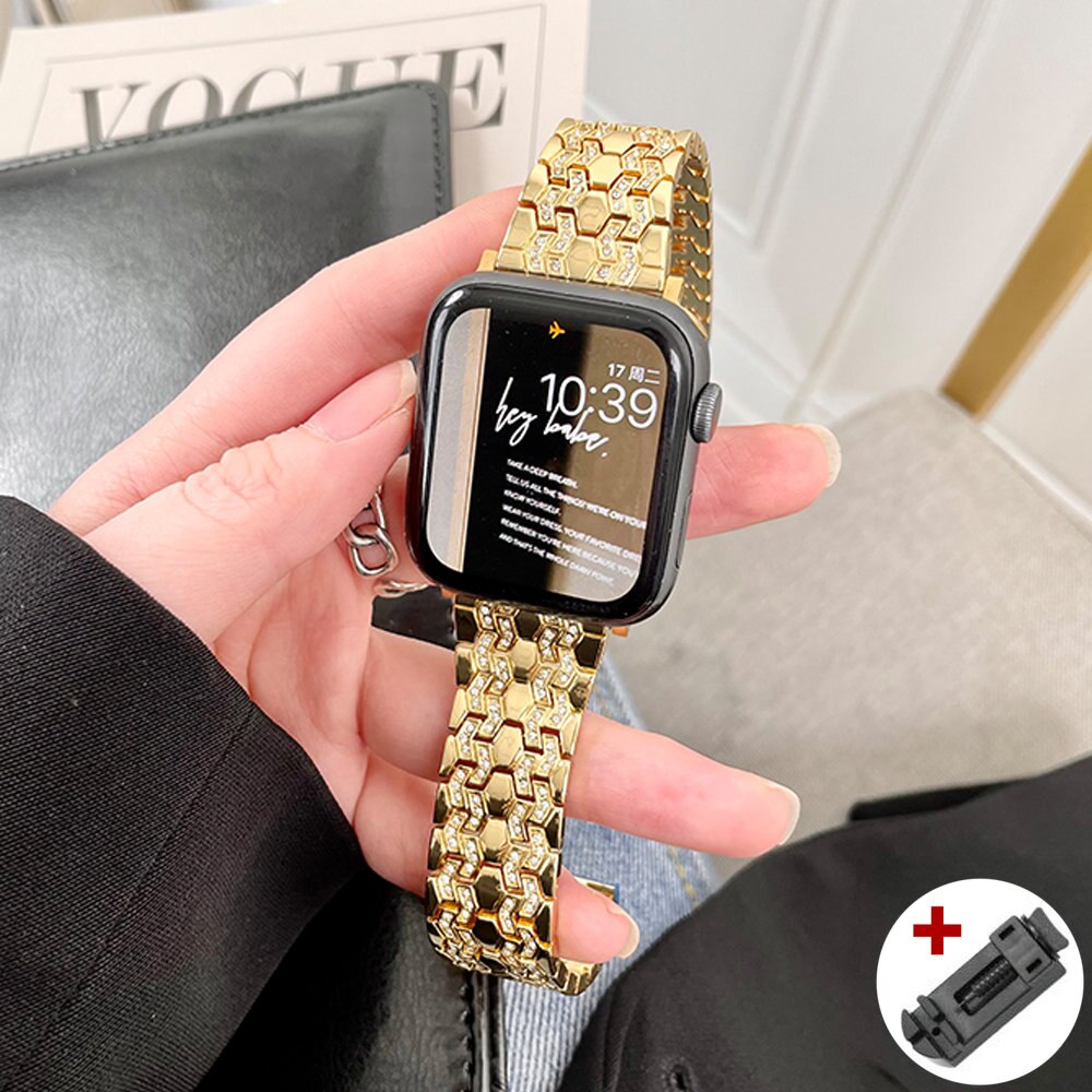 Luxury Diamond Metal Band for Apple Watch 8 41mm 45mm Ultra 49mm Bling Stainless Steel Strap for iWatch SE 7 6 5 4 38 42 40 44mm