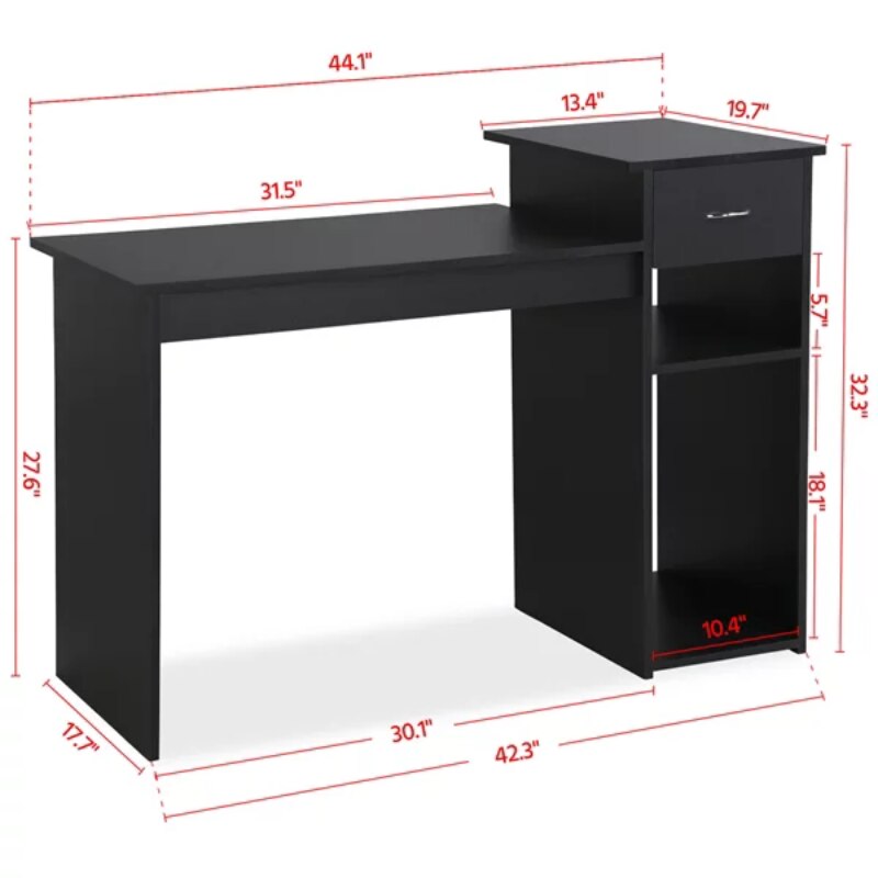 SMILE MART Home Office Workstation Computer Desk with Drawer and Storage, Black Office Furniture  Office Desks