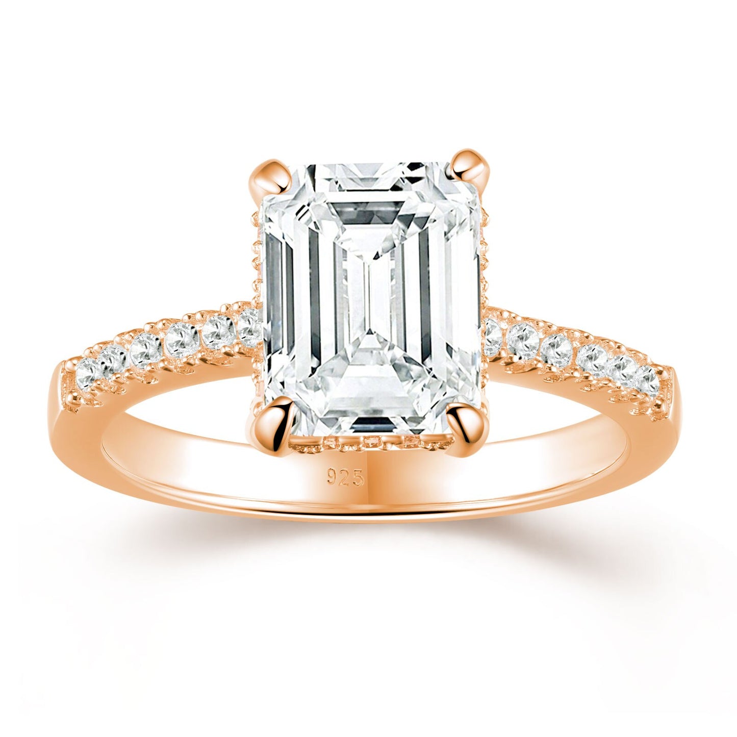 Newshe Yellow /Rose Gold Solid 925 Silver 3 Carat Emerald Cut Engagement Rings for Women CZ Simulated Diamond Fine Jewelry