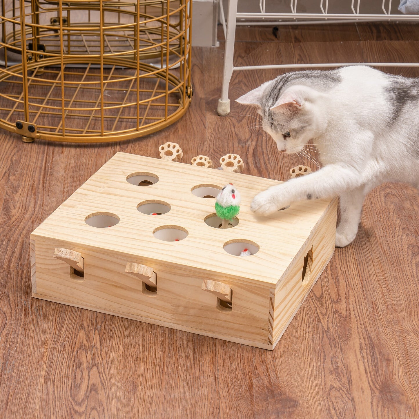 Mewoofun Cat Toys Interactive Whack-a-mole Solid Wood Toys for Indoor Cats Kitten Catch Mice Game 8 Holes US Stock