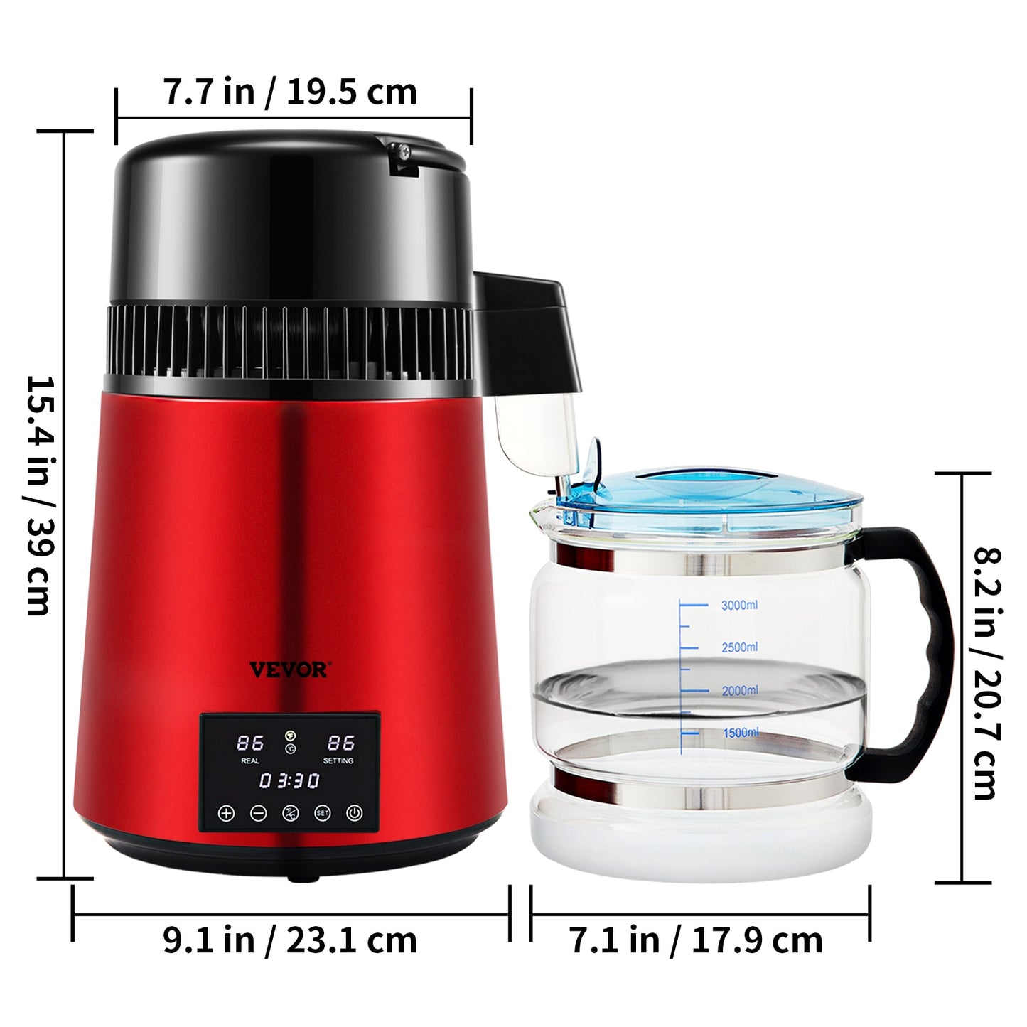 VEVOR 4L Water Distiller Purifier Filter Dispenser Drinking Bottle Softener Dual Temp Display Overheat Protection Home Appliance