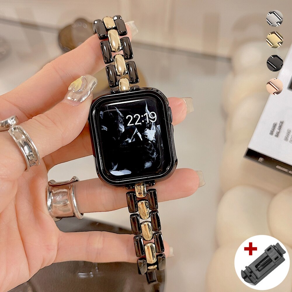 Slim Metal Band For Apple Watch Series 6 5 4 3 2 SE 38mm 40mm 44MM 42mm Correa Lady Stainless Steel Strap for iwatch 7 41mm 45mm