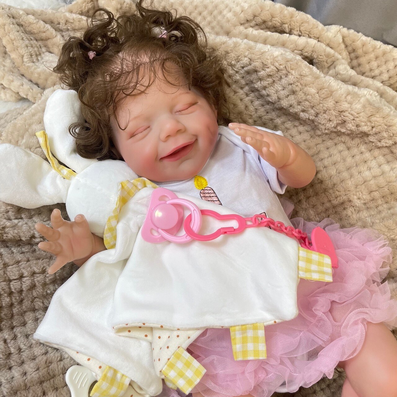 50CM Already Finished Reborn Baby Dolls April Smile Girl Washable Full Vinyl Body or Soft Cloth Body 3D Painted Realistic Doll