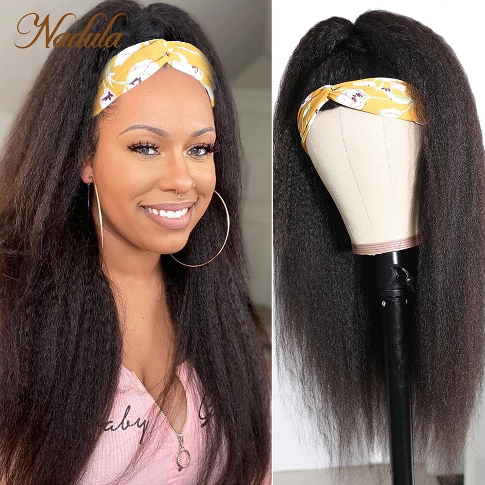 Kinky Straight 3/4 Half Wig Human Hair Nadula Hair Headband Wigs for Black Women Brazilian Headband Wig Human Hair Natural Color